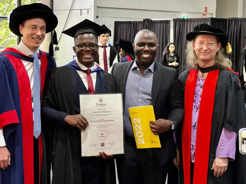 Dr. Ezeama Chidi Elvis with his Elder Brother, Teachers on his graduation day, from Flinders University South Australia. 