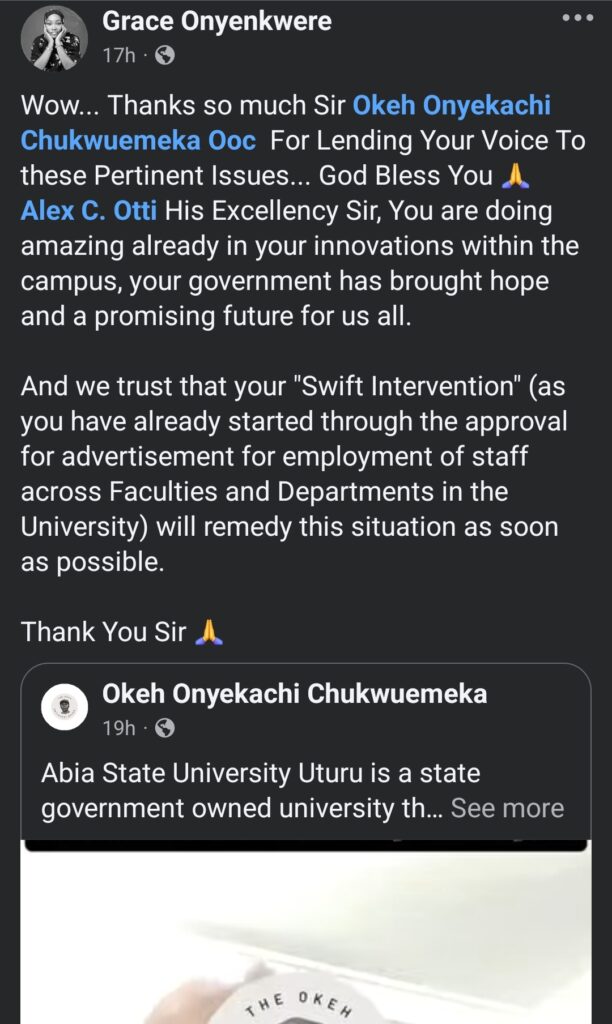 A post made by the Pharmacy Students Leader at ABSU to amplify the message passed already in a video made to this effect.